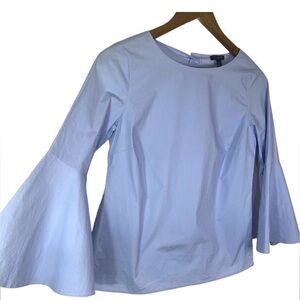 Ann Taylor Bell Sleeve Poplin Top Pastel Blue - Size MP
